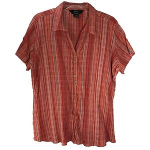 Woolrich Size XXL Crinkle Weave Orange Pink Plaid Button Up Shirt-242